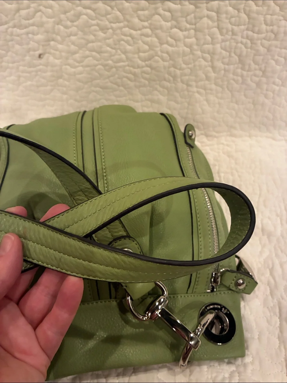 B. Makowsky Sage/Apple Green Pleated Leather Crossbody - Silver Hardware (ABBA)